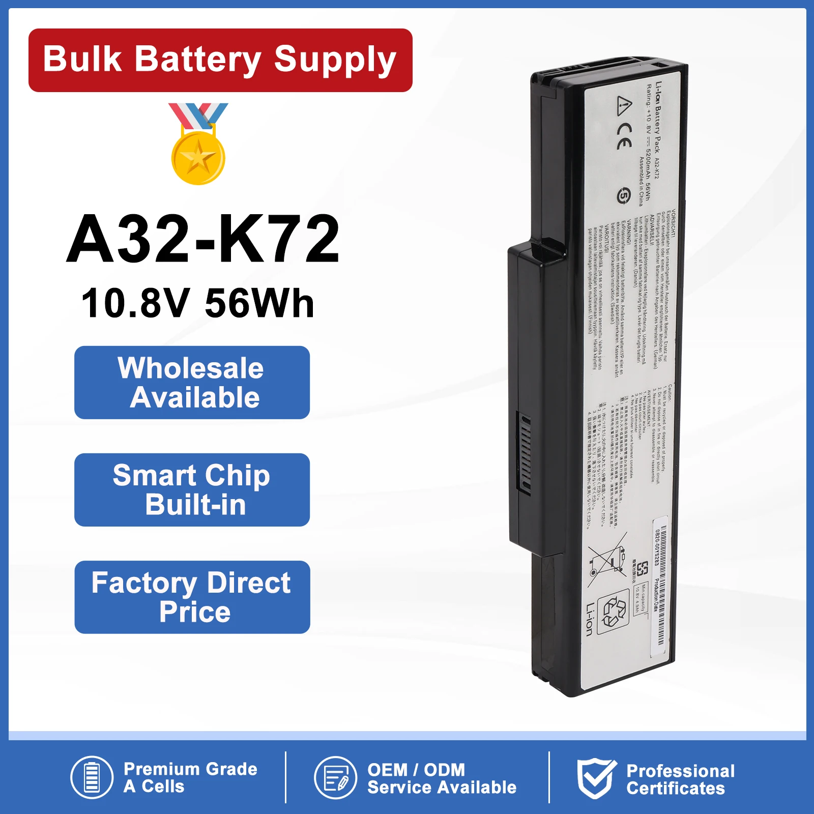 ETESBAY A32-K72 5200mAh Laptop Battery For ASUS K72Y K73 K73B K73BR K73BY K73E K73J K73JK K73S K73SD K73SJ K73SM K73SV K73T