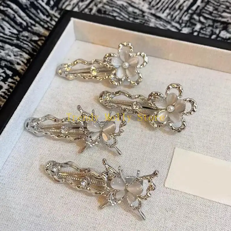 

N5KB 2000S Butterfly Zircon Hair Pin for Girl InsStyle Side Pin Nonslip Metallic Barrettes for SideBangs Elegant Hair Decors