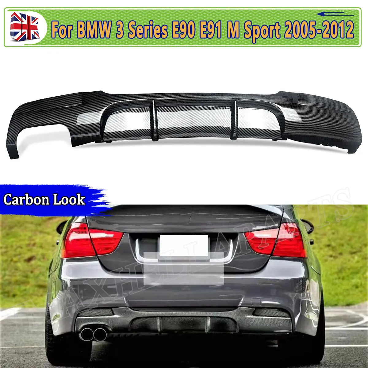 

ДВОЙНОЙ ВЫХЛОПНИК ЗАДНЕГО БАМПЕРА ДЛЯ BMW 3 SERIES E90 E91 318d 320i 325d 330i 335i M SPORT MP STYLE 2005-2012 Задний бампер для губ