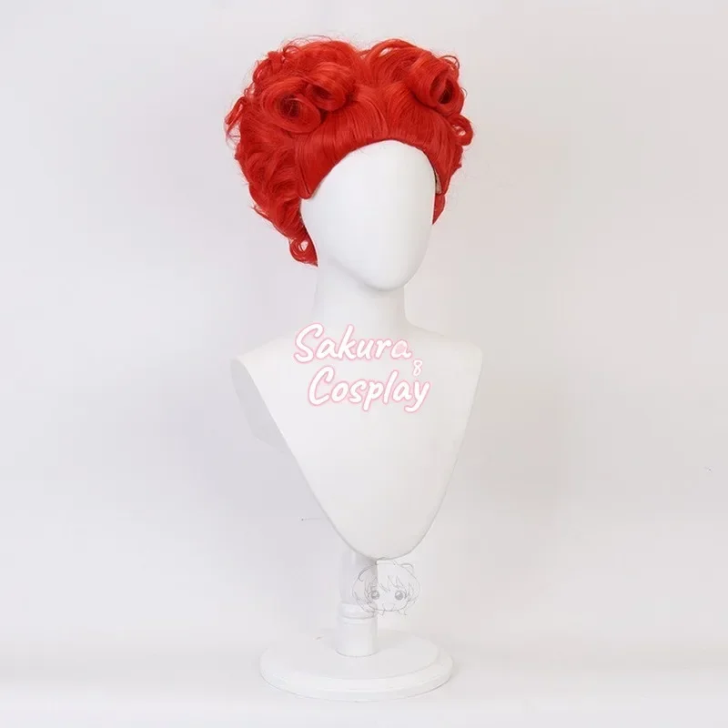 The Red Queen Cosplay Wig in Wonderland Queen of Hearts Red Short Curly Heat Resistant Hair Halloween Costume Party Wigs