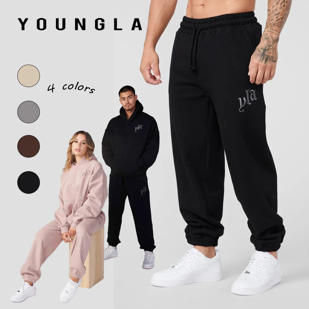 

YOUNGLA Men's Athletic Pants High Street Trendy Woolen Embroidered Pants Jogger Fitness Comfortable Leg Tights