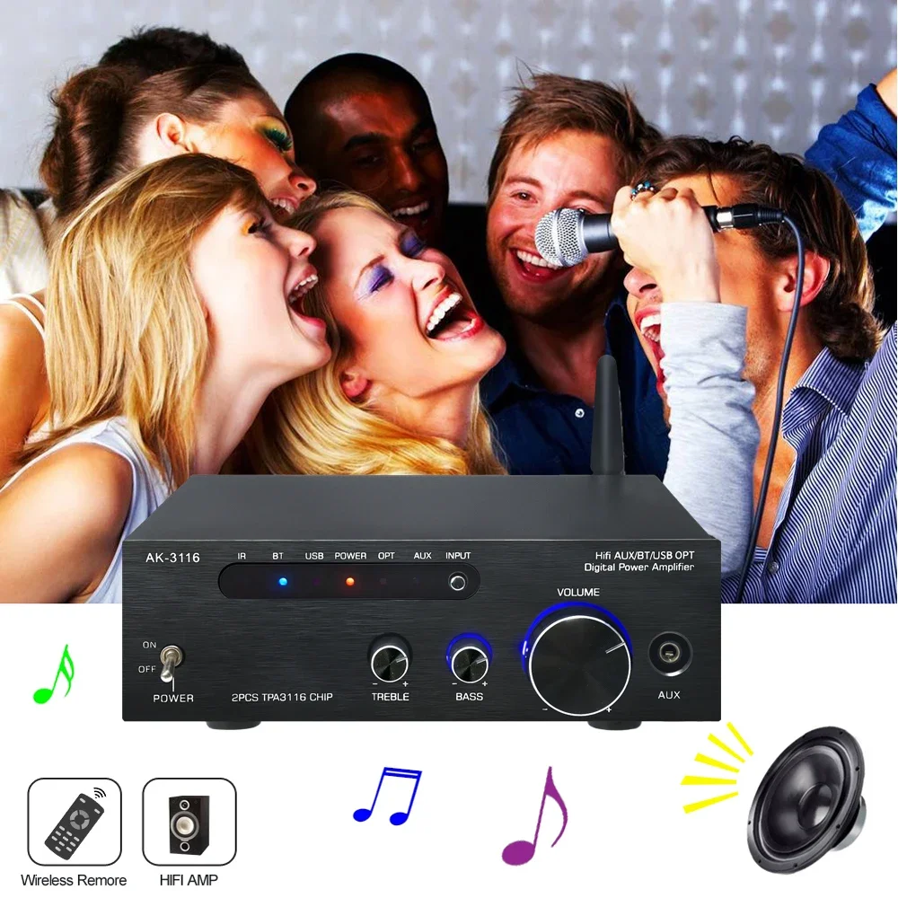 Woopker Sound Amplifier TPA3116 D2 100W Mini HiFi Stereo Class D Amplifier Bluetooth Audio Amplifier Woofer Tweeter Home Theater