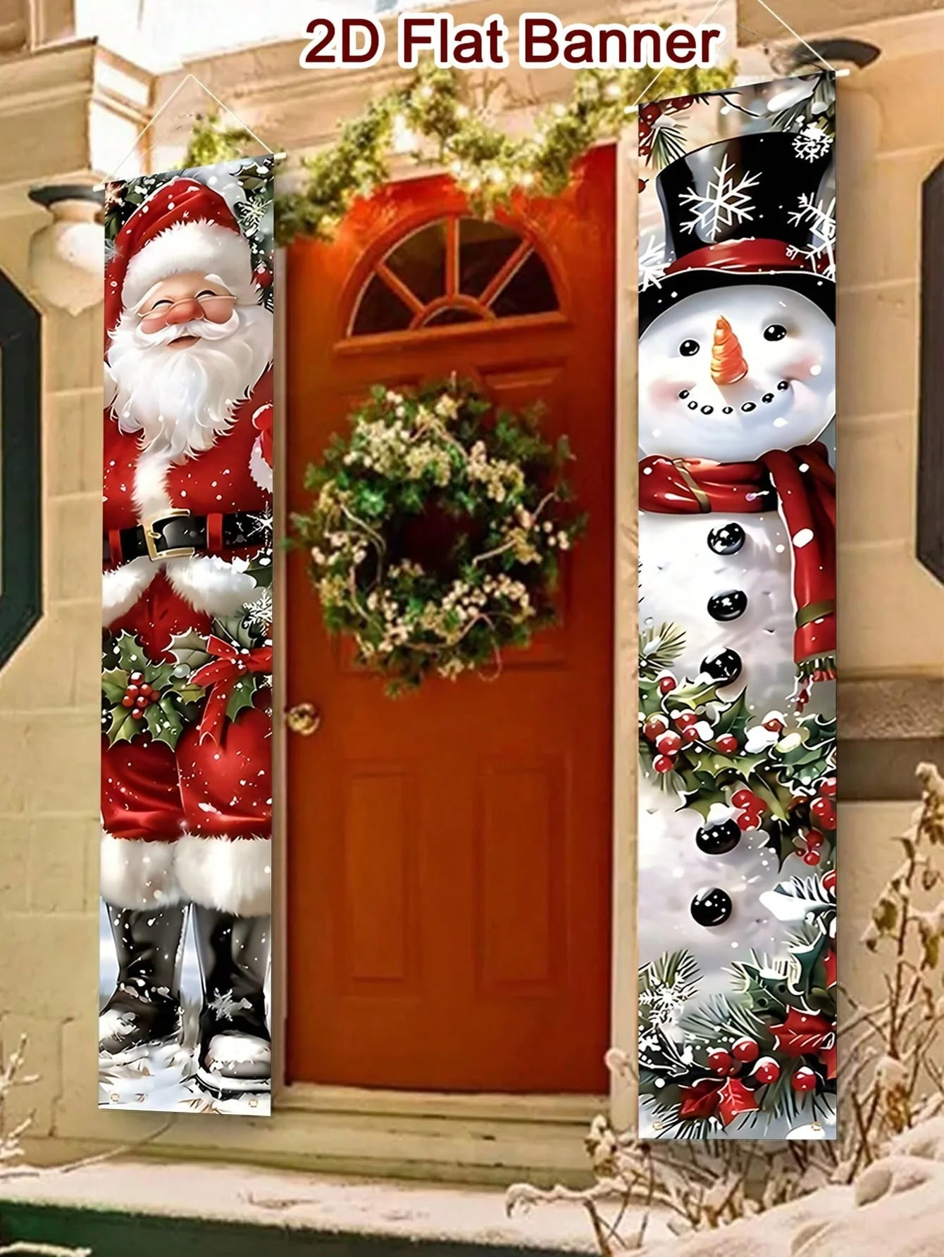1Set Christmas Door Banner Santa Claus Snowman Porch Sign Xmas Hanging Couplet For Front Door Home Wall Holiday Party Decoration
