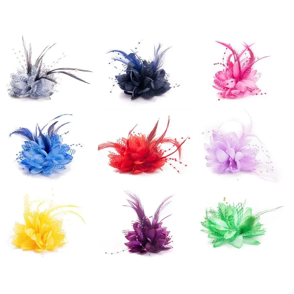 Brooch Fascinator Latin Dance Performance Wedding Hair Accessories Wrist Flower Feathers Hair Clip Bridal Hairpin Headdress