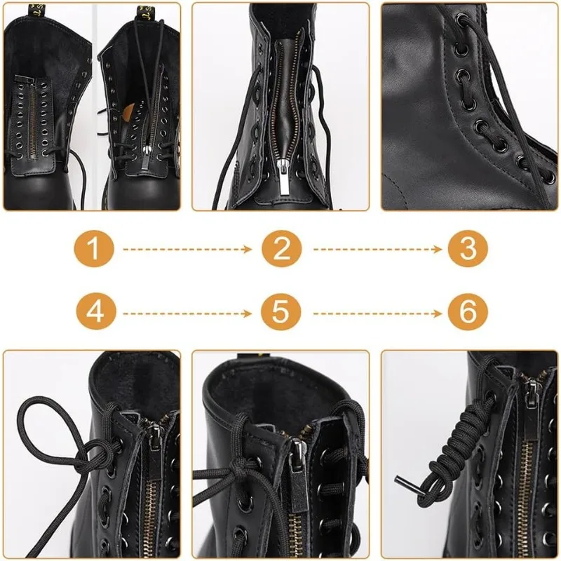 2 Pairs Leather Lace-in Boot Zipper Inserts 6.9 x 2 Inch Eyelets Zipper Boot Laces 10 Holes No Tie Shoe Laces for Adults Men