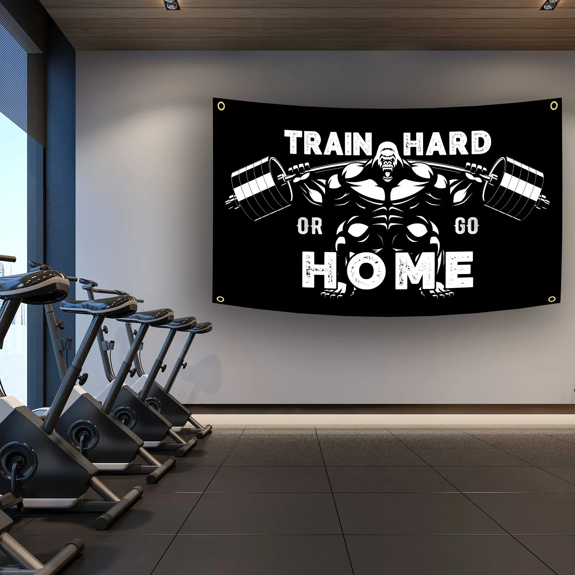 

Флаг гориллы для тяжелой атлетики, «Train Hard или Go Home», 2x3ft/3x5ft с четырьмя втулками — для тренажерного зала, дома и уличного декора