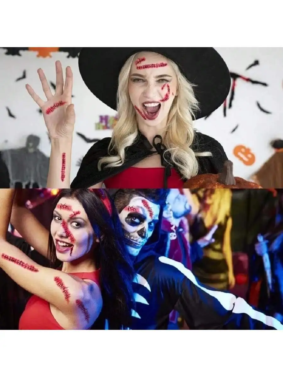 30 Sheets Halloween Temporary Tattoo Set Zombie Makeup Scar Wound Blood Effect Stickers for All Ages - Kids Women Men