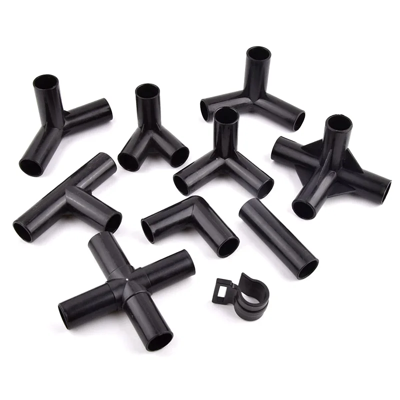 2-20Pcs Black Joint 19mm Inner Dia Three-way Four-way 90° Elbow, ABS Pipe Connector Plant Support Wardrobe Tent Mixed Fittings