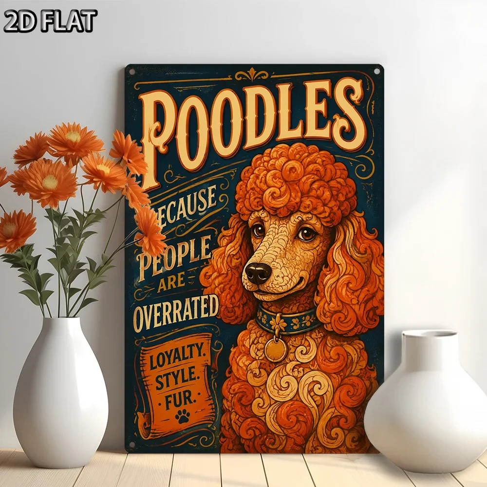 2D Flat,Poodle Pride Vintage Rectangular Aluminum Plaque Retro Stylish Smiling Curly Poodle Portrait People Overrated Metal Sign