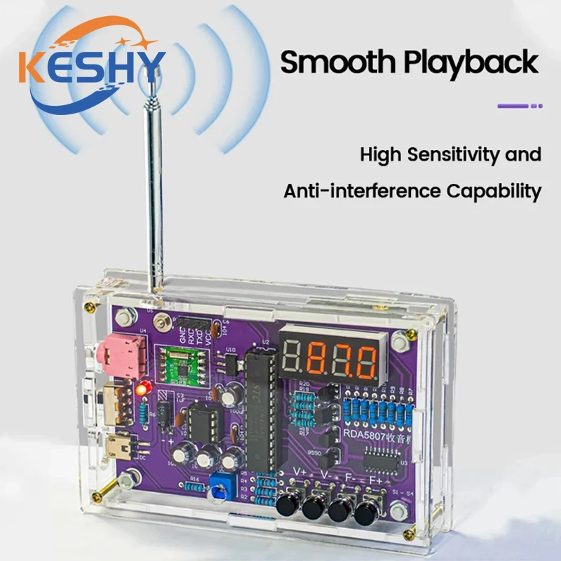 DIY FM Radio Electronic Kit Adjustable Frequency 87-108MHz Digital Display DIY Soldering Project Practice Solder RDA5807S