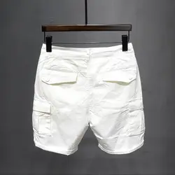 Korean Washed Luxury Men's Slim Jeans Designer Denim Short Pants for Summer Boyfriend Stretch Straight White Cargo Cotton Shorts