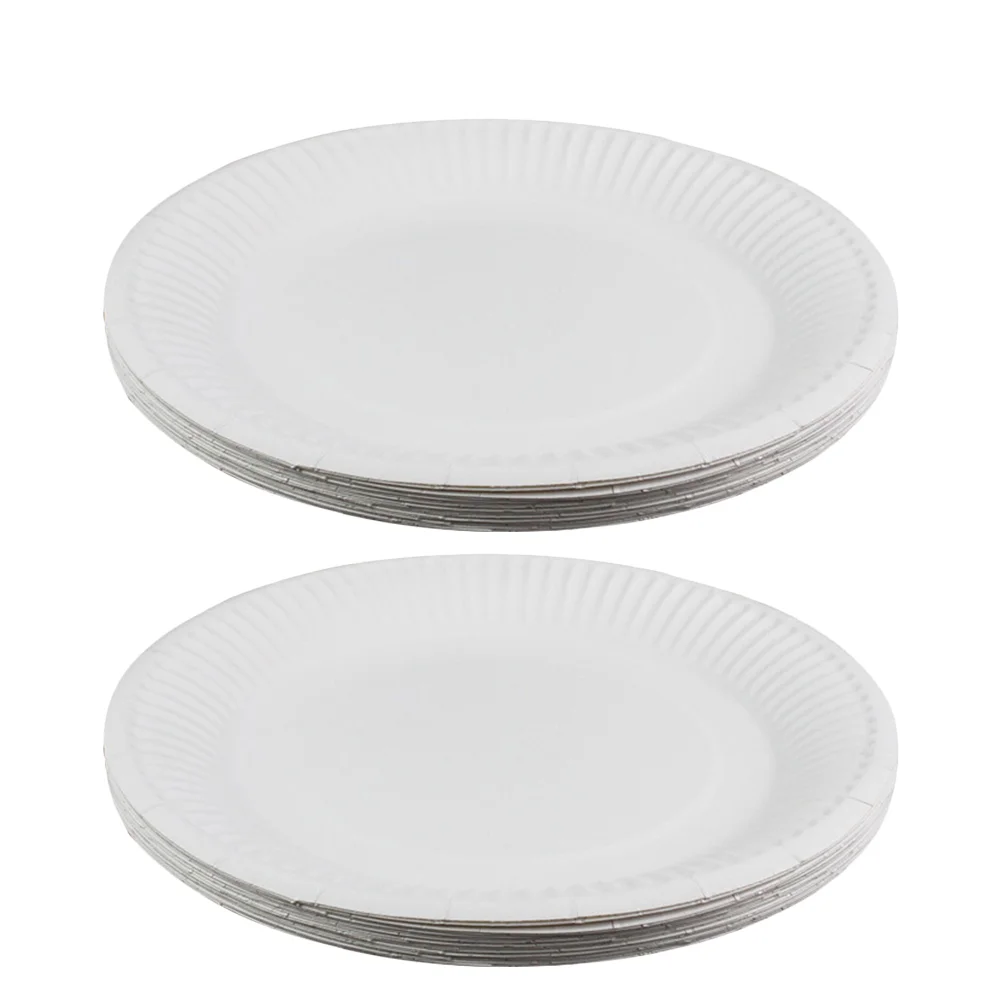 

100 PCS Paper Plates Round Dish Plain Tableware for Barbecue White Palte Ordinary