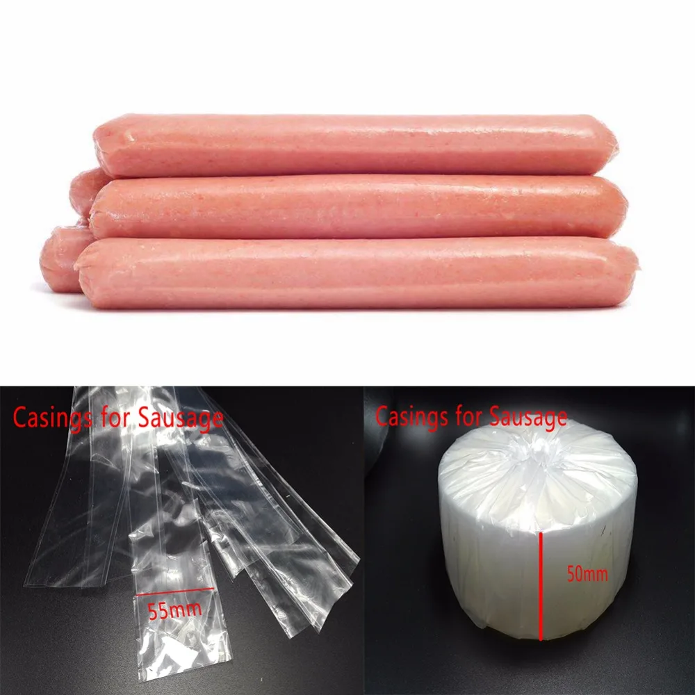 6 Stück Lebensmittelqualität-Hüllen für Wurst-Salami, Länge: 50 cm breit, 50 mm Schale für Wurstmaschine, Hot-Dog-Kunststoffgehäuse, unerwünscht