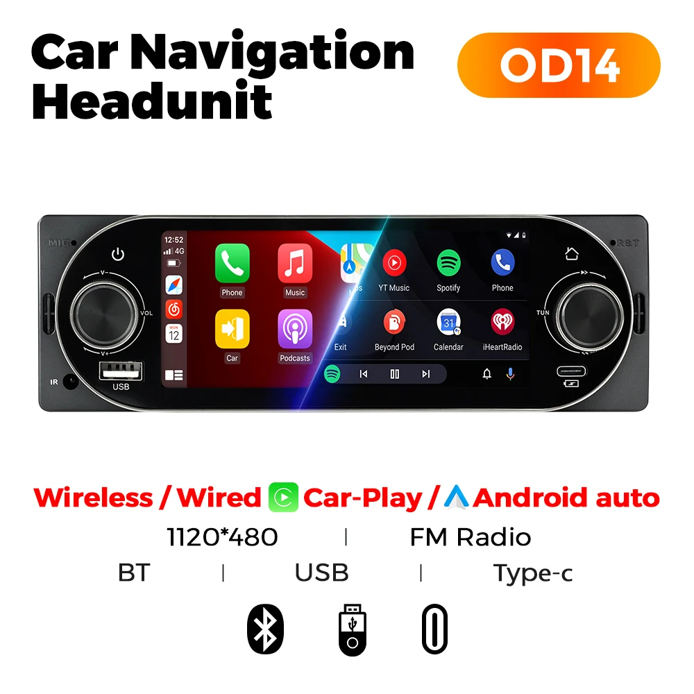 MEKEDE 6.86 Inch 1Din Carplay Android Auto Autoradio Multimedia Video MP5 Speler Met BT FM Stereo USB Type-C Plug Autoradio