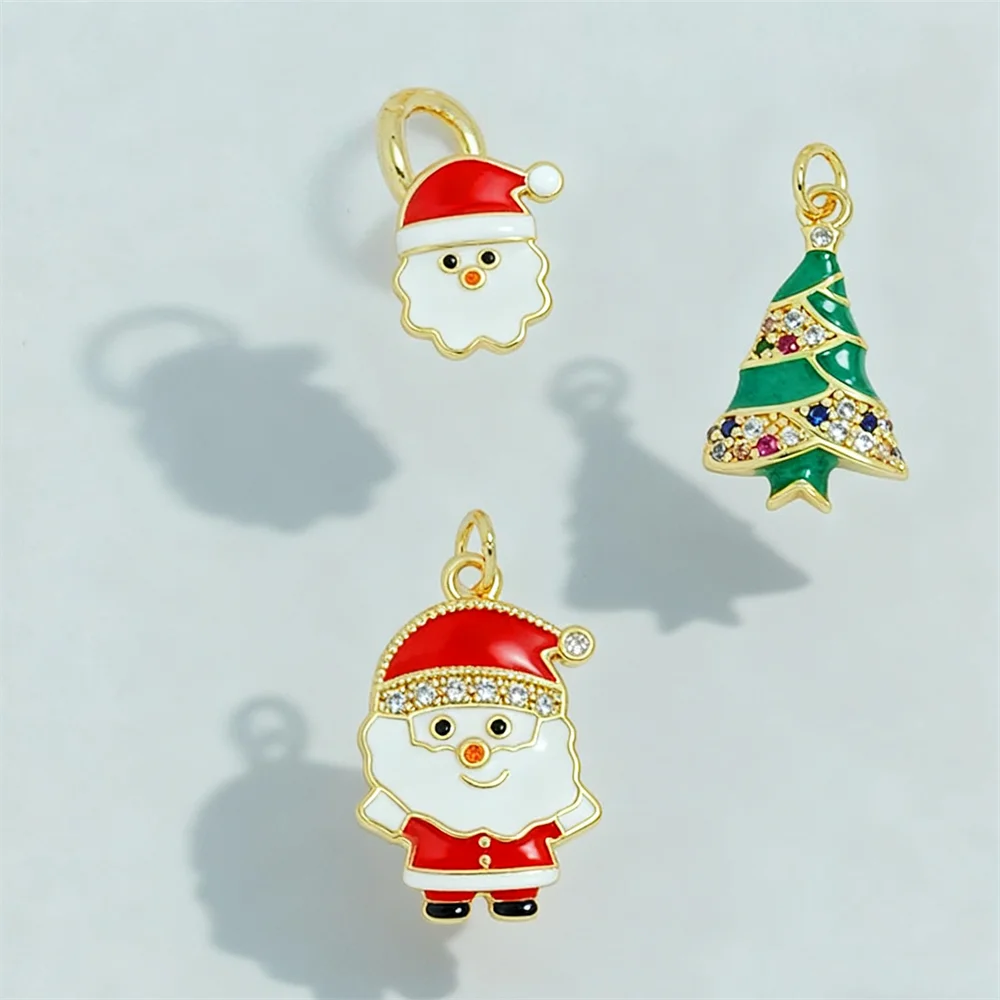 

2Pcs Pendants Brass Christmas Charms with Cubic Zirconia Enamel Santa Claus Christmas Tree DIY Jewelry Necklace Bracelet Making