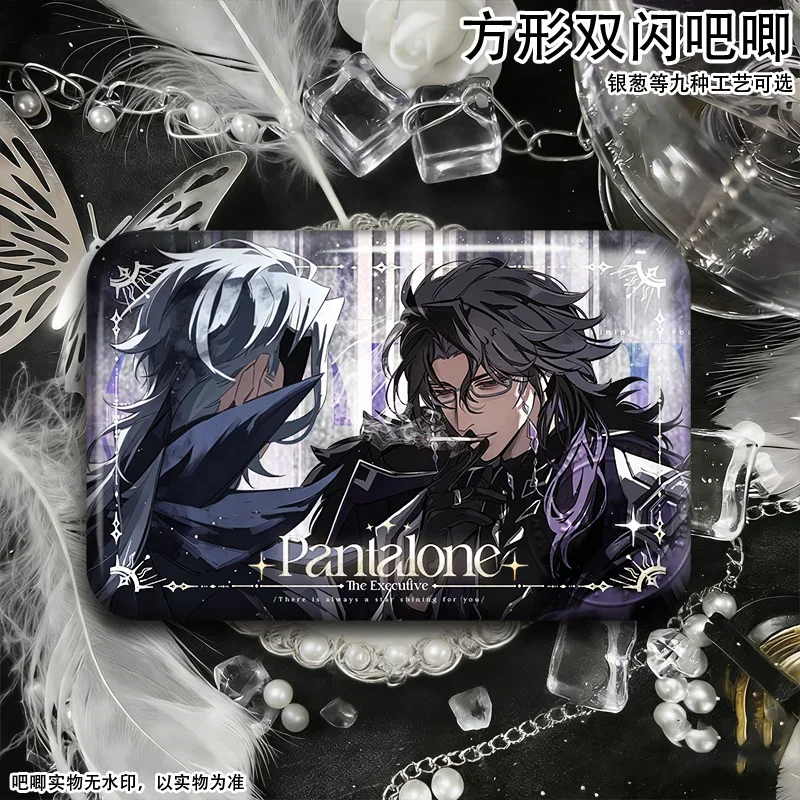 Genshin Impact Fatui Harbingers Cp Picture Silver Glitter Pin Badge Cosplay Accessories for Clothes Backpack Decor Brooch Gifts