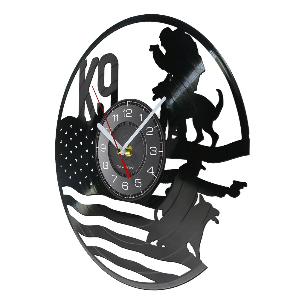 K9 Working Dog Vinyl Record Clock Training Canine Home Decor Military Tactical Dog Silent Quartz Wall Clock For Police Officer