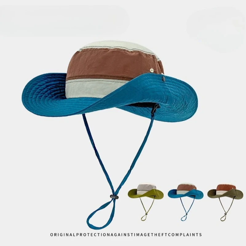 Summer Contrasting Color Quick-drying Bucket Hat for Men and Women Outdoor Large Brim Thin Hiking Camping Mountaineering Sun Cap