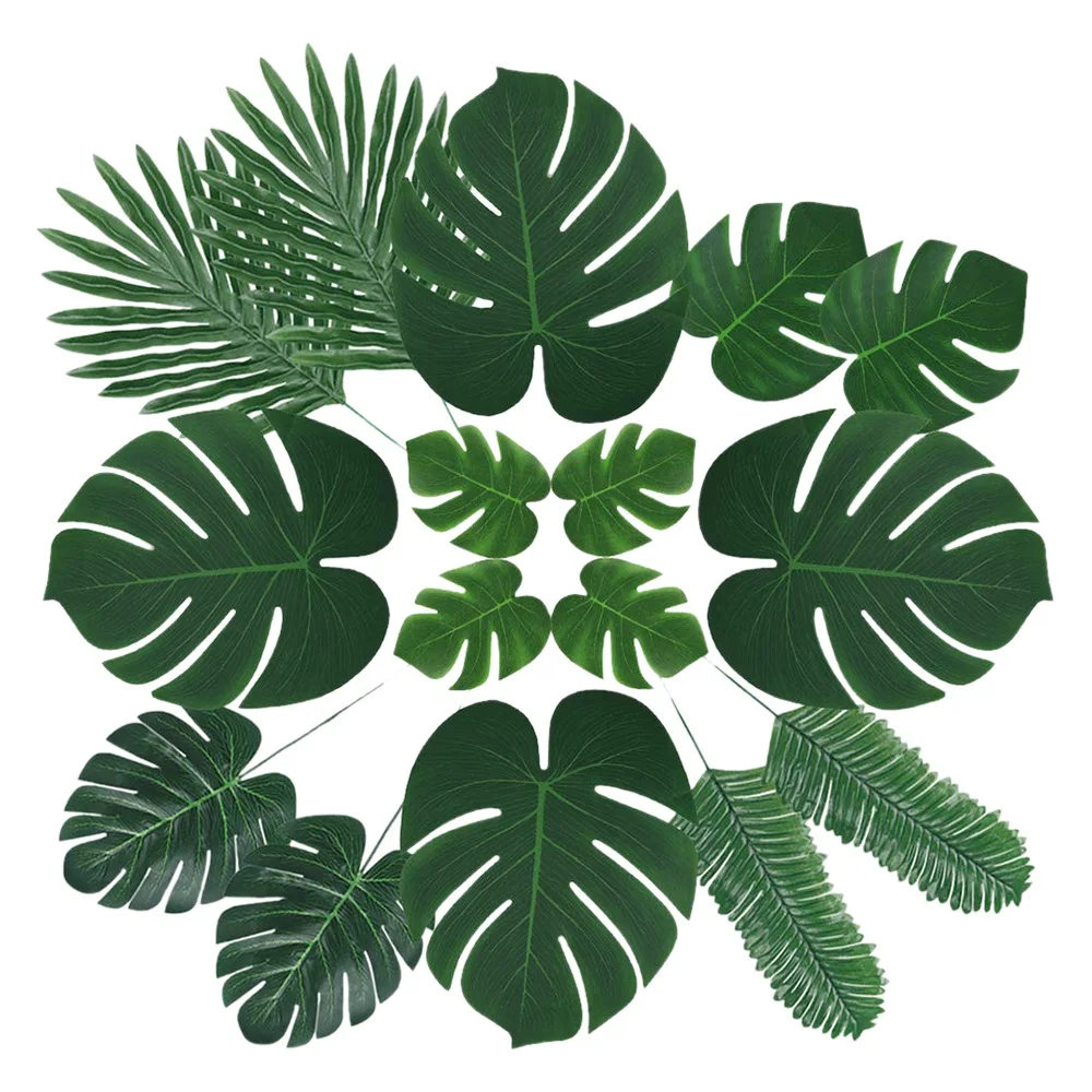 

60 Pcs 6 Kinds Artificial Palm Leaves with Faux Monstera Leaves Stems Tropical Plant for Hawaiian Luau Party Table Leave