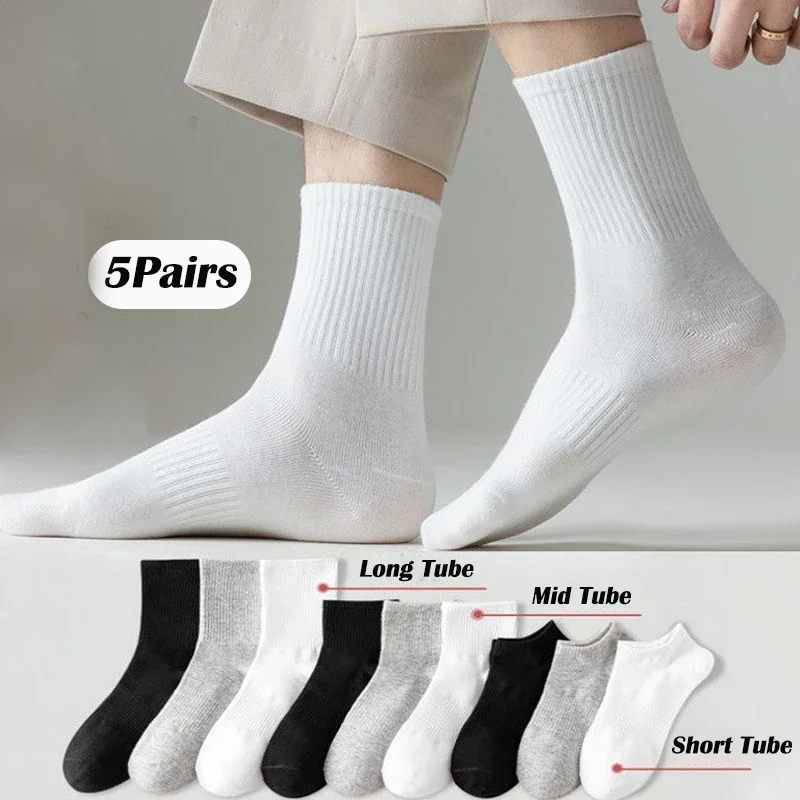 

5Pairs Summer Sweat-absorbing Sokken Unisex Thin Anti-odor Sports Mid/Long Tube Socks Men Women Clasice Solid Leisure Socks