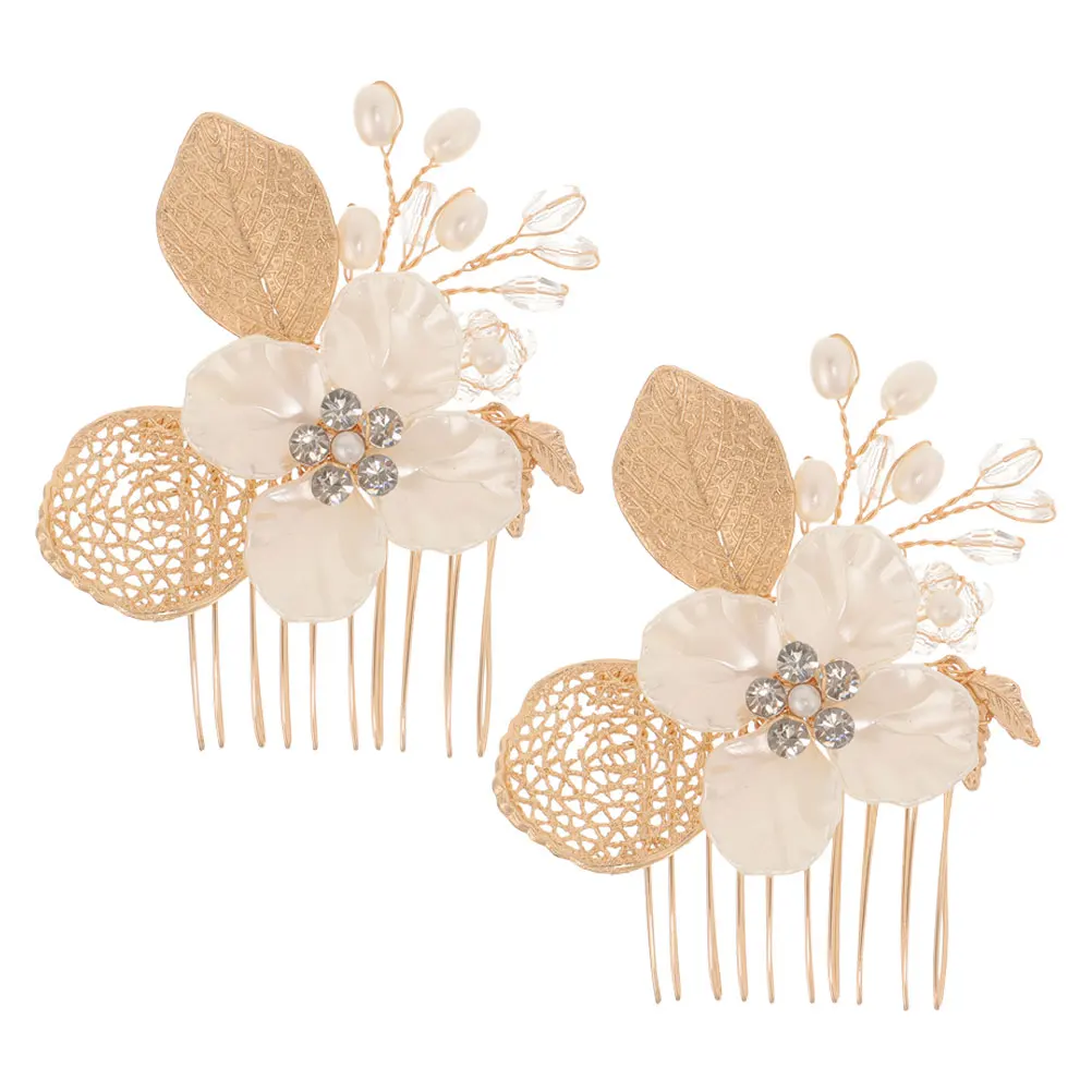 

2Pcs Leaf Accessories Wedding Bridal Piece For Wedding Pearl Crystal Hair Hair Comb Clips Side Comb Longlasting Versatile