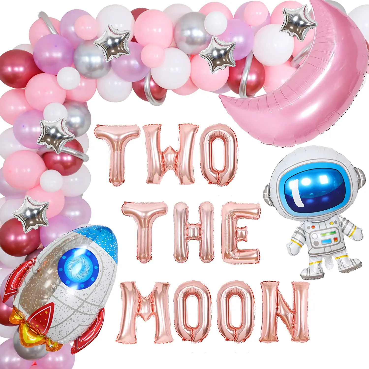 

Two The Moon 2nd Birthday Decorations for Girl Rose Gold Two The Moon Balloon Garland Space Themed 2nd Birthday Party Supplies