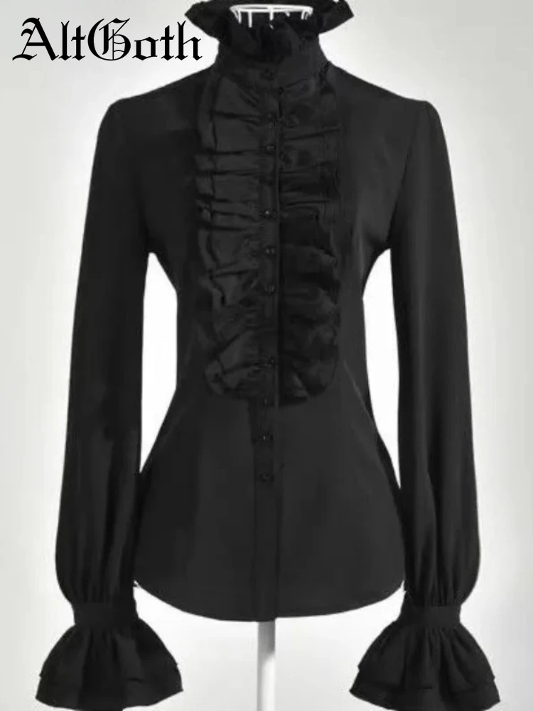 2025 Camisas De Mujer Flare Sleeve Tunic White Blouses for Women Stand Neck Ruffles Shirts Fashion Summer Japanese Blouse Tops