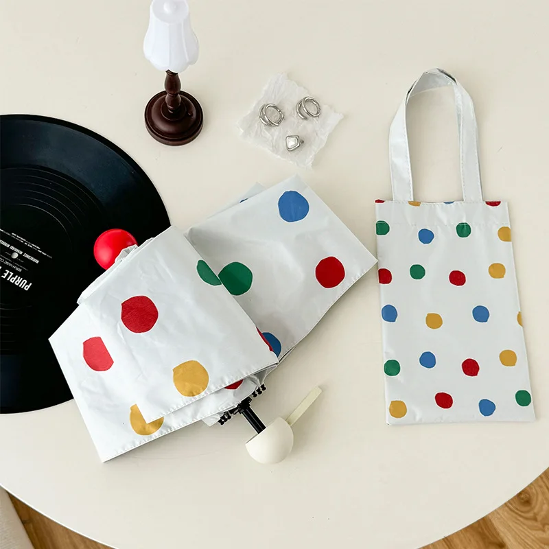 Folding Anti-UV Umbrella Cute Simple Polka-dot Sun Umbrella for Both Use in Rain and Shine Parasol Umbrella