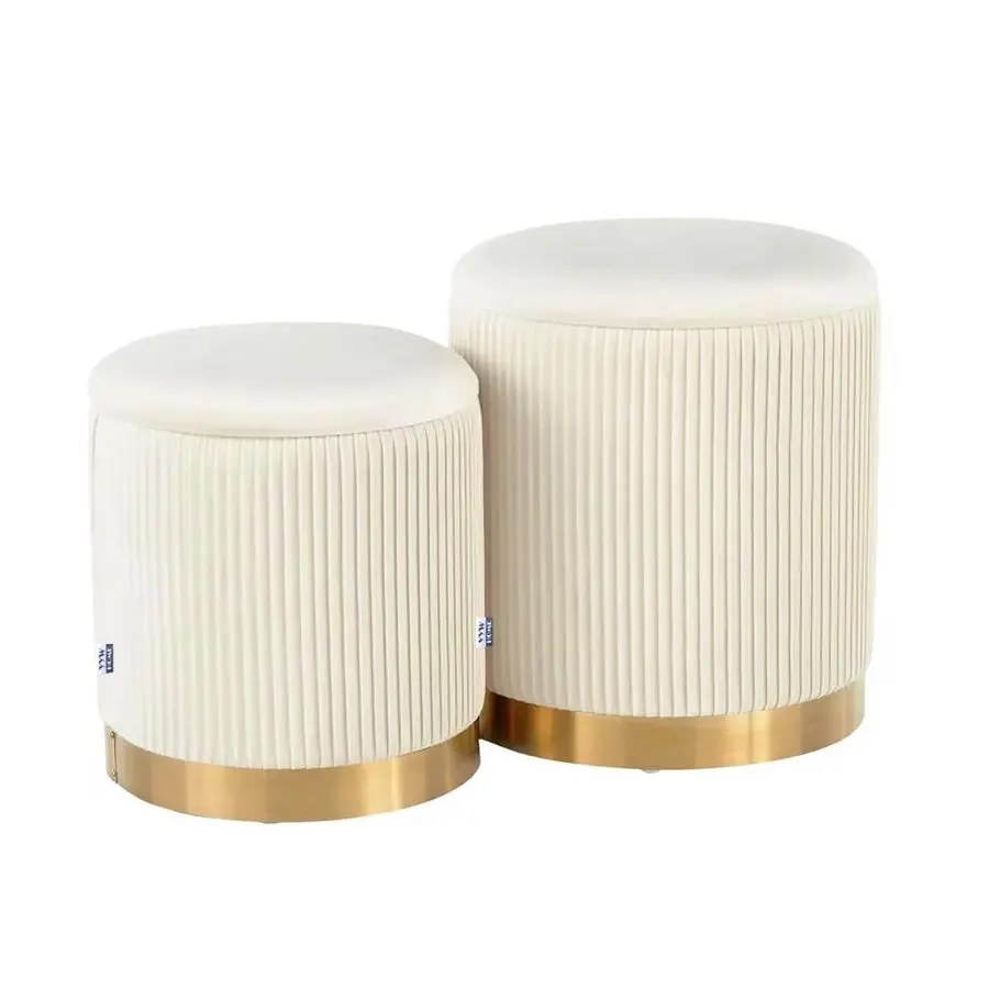 

Комплект из 2 круглых пуфов-оттоманок (17 и 14 дюймов) с отсеком для хранения, подставкой для ног, съемной крышкой, белым бархатом, настраиваемые, для туалетного столика