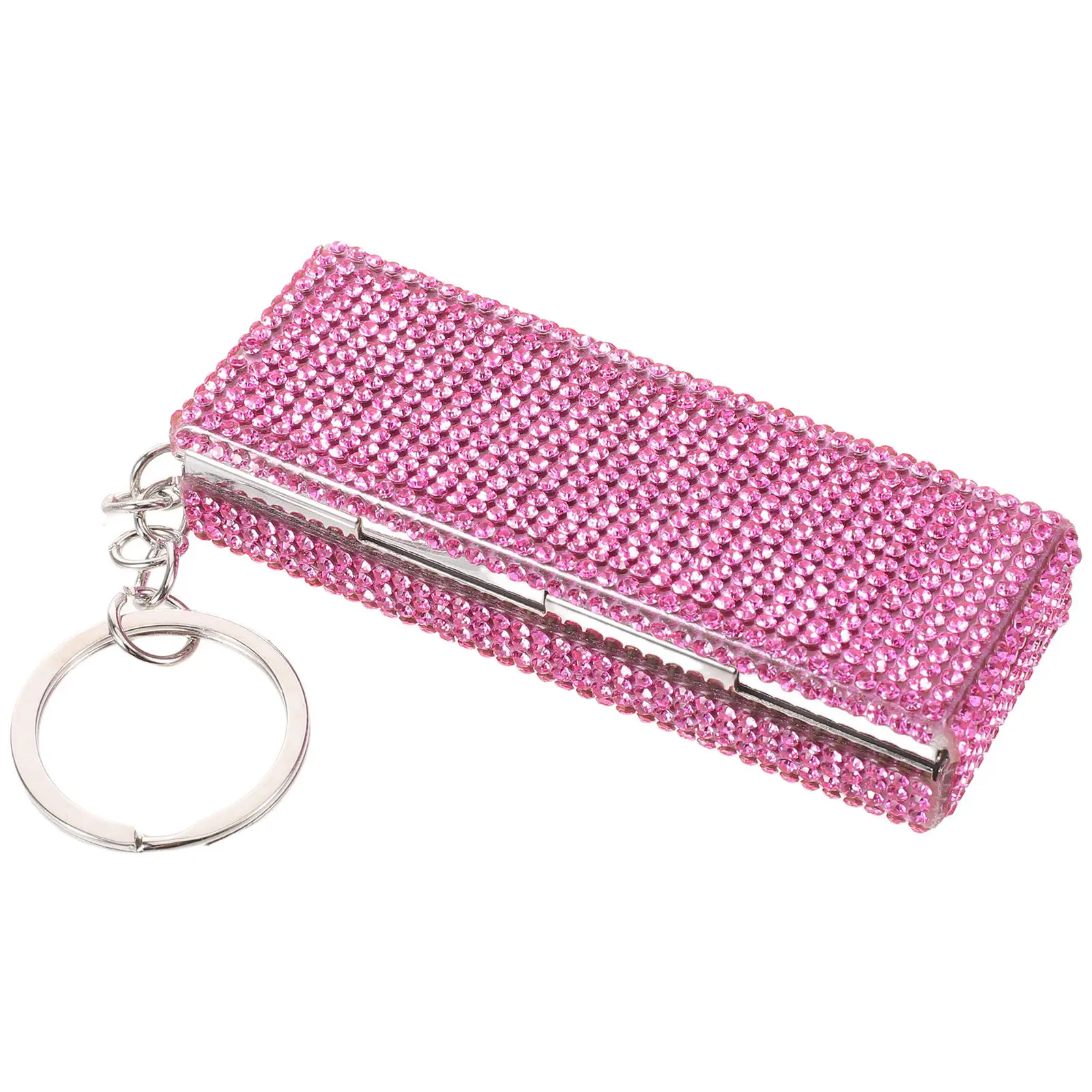 Bling Pill Box Aluminum Alloy 6 Compartment Portable Pill Organizer Keychain Rhinestone Medicine Case for Purse Travel