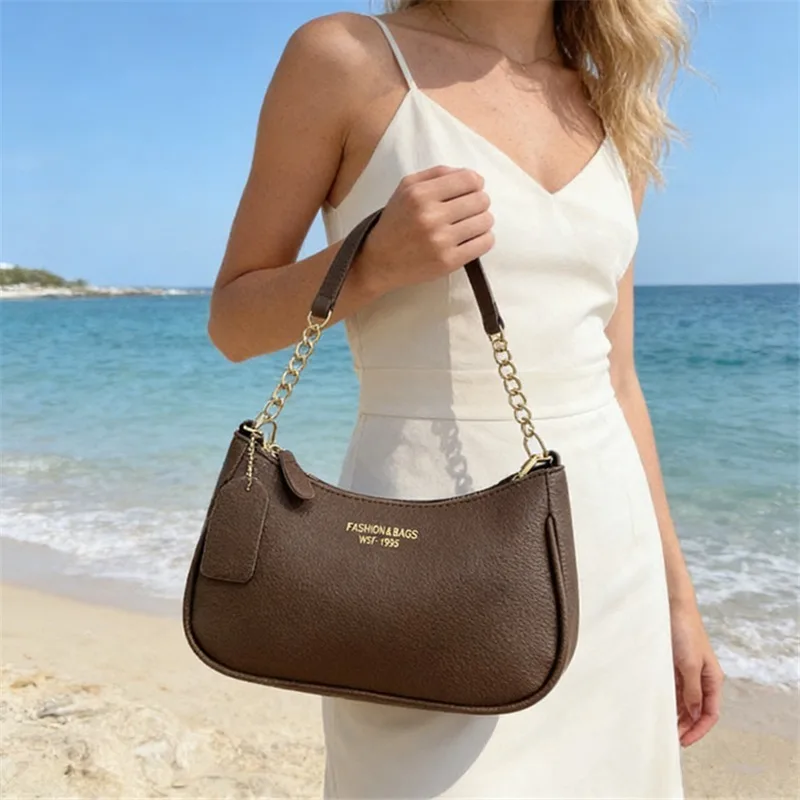 

Стильная женская сумка через плечо, классический коричневый цвет, элегантный черный, шикарный белый, красный, идеально подходит для любого случая