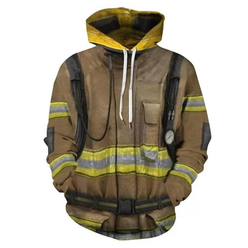 

Realistic Firefighter Fireproof Suit Pattern Hoodies Fashion Cosplay Men Women 3D Printed Sweatshirt Funny Trend Loose Pullovers