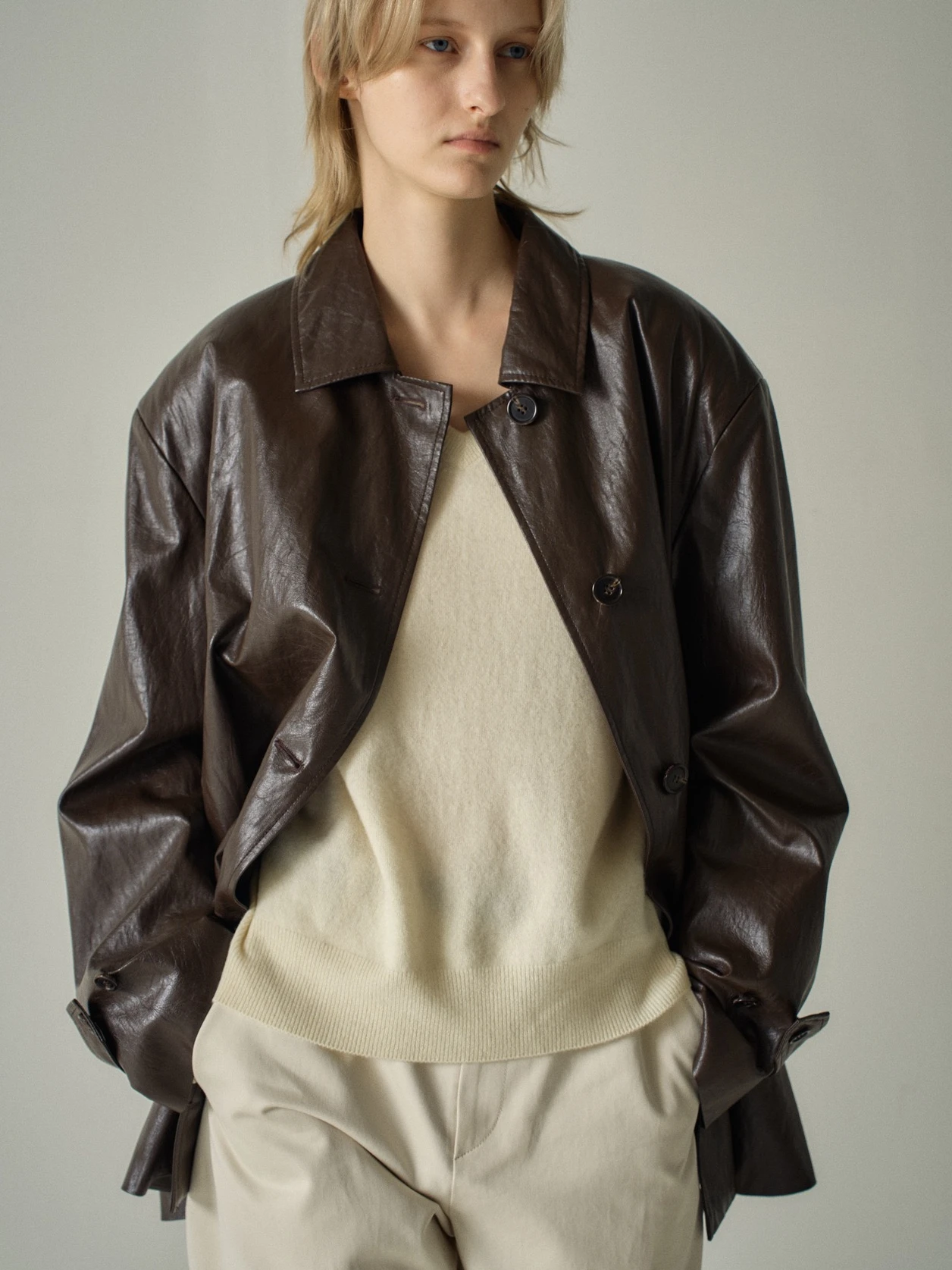 Mat Sle Vintage Jaet femmes simple bouton Long Sve PU manteau en cuir trajet Sle mi-long vêtements d'extérieur
