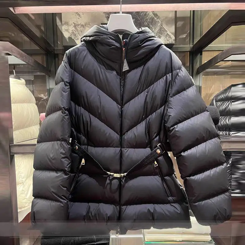 

Женская куртка Ele White Du down с капюшоном Fashion Week, модная облегающая верхняя одежда, роскошное простое пальто с узлом