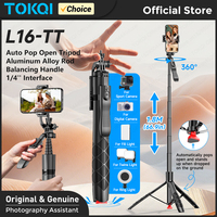 TOKQI Auto Pop Up Tripod 66.9'' Extended Selfie Stick for Moible Phone Shooting, 1/4'' Screw for Sport Camera, Option Fill Light