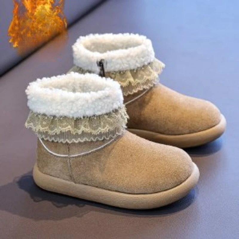 

2025 Winter New Children's Leisure Warm Short Boots Korean Soft Bottom Anti slip Multi functional Lace Snow Boots