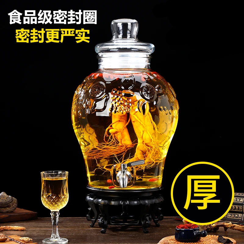 Chinese Style Large Empty Glass  for  Wine Fermentation  Household Sealed  Jar with Faucet