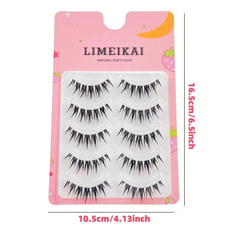 5 Pairs Natural Whole False Eyelashes Anime Style Japanese & Korean Look Durable High Quality Fake Eyelashes for Volume Makeup