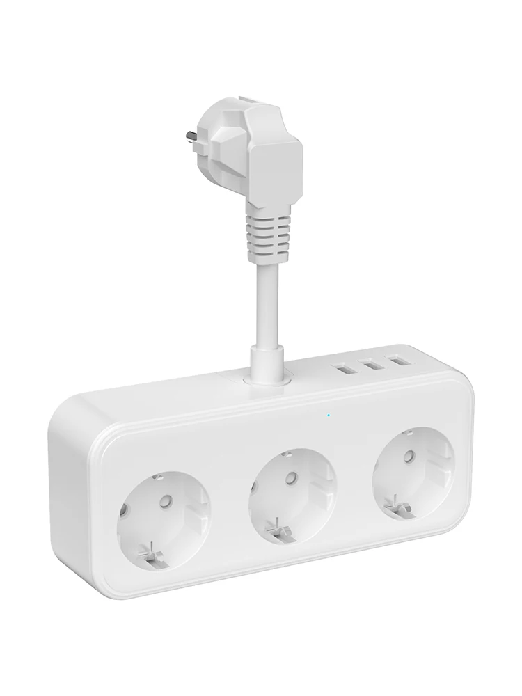 

3-полосная розетка с 3 USB A, 5 В/3,1 А, адаптер 6-в-1, EU 240 В/16 А с гибким кабелем, короткий кабель для дома или офиса