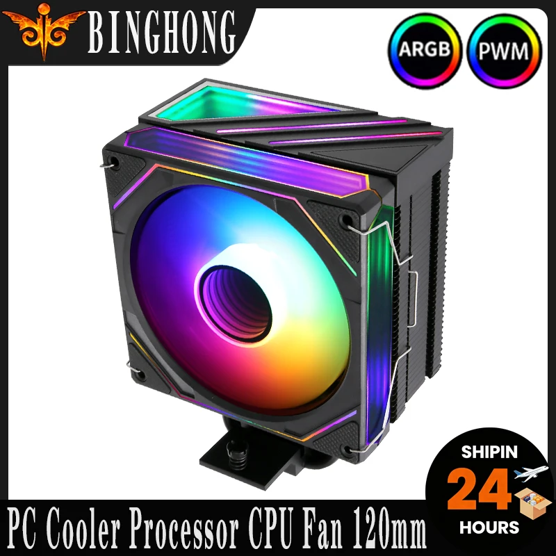 BINGHONG 4 Heat Pipe Silent Cooling RGB Fan 120mm Cpu Cooler Compatible LGA2011 2066 AM4 AM5 xeon x79x99 E5 115x 1200 1700 1851