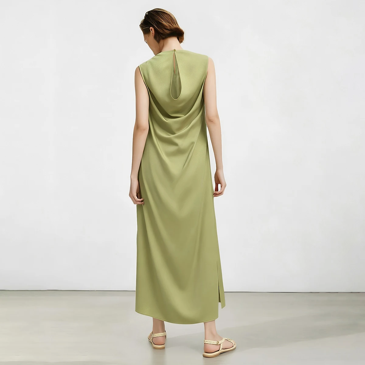 Amii Woman Trousers 2026 Summer New O-Neck Pleated Chiffon Long Dress Separate Casual Flowy Sleeveless Women's Blouse 12652065