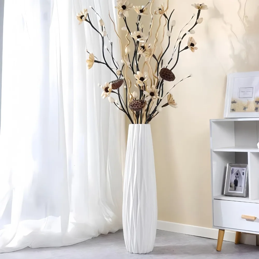 

White Tall Floor Vase, 24" Ceramic Large Vase, Decorative Flower Vases for Modern Home Decor Living Room Office Bedroom Vases