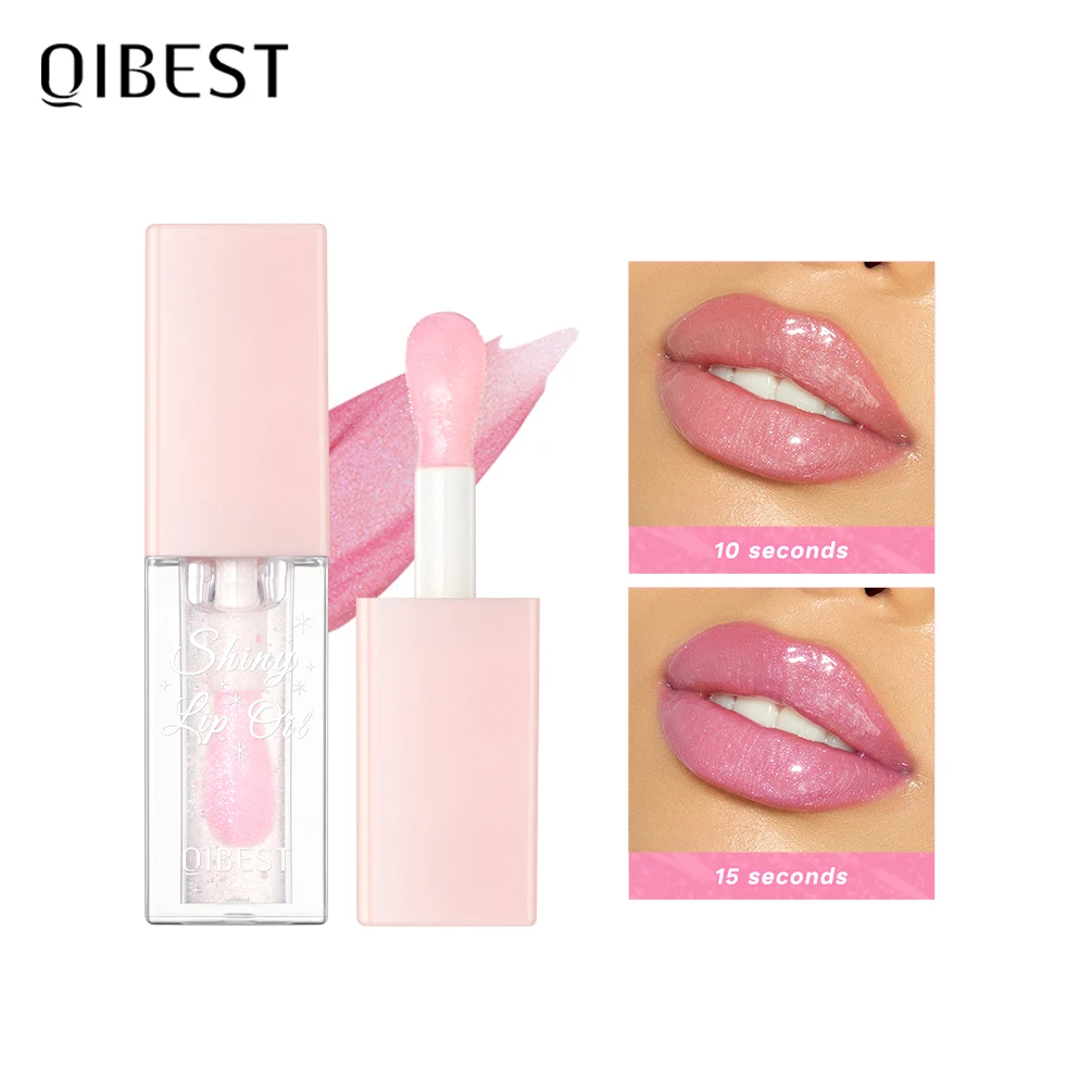 Qibest Pearlescent Roze Glitter Lip Olie Kleur Veranderende Lipgloss Hydraterende Langdurige Make-Up Lip Voller Olie Glazuur Cosmetisch