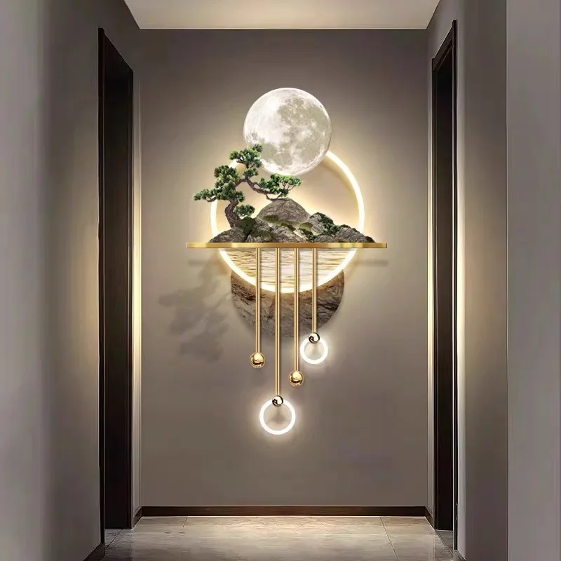 Simulated Pine Tree Art Mural 3D Three-dimensional Porch Landscape LED Light Painting  Wall Home Decoration