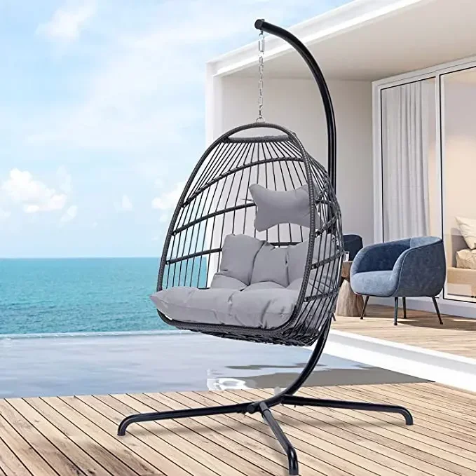 Removable Rattan Swing Patio Garden Weave Hanging Egg Chair with Cushion and Cover In or Outdoor