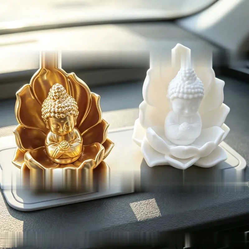 3D Printed Lotus Buddha Statue Car Dashboard Ornament Mini Buddha Figurine Home Office Decor PLA Craft Gift With Adhesive Pad