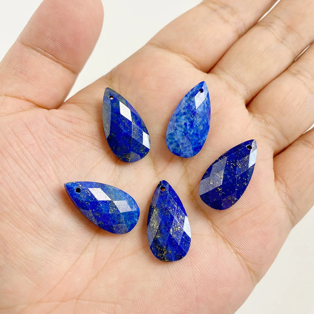 Liontin batu alam mode liontin jimat Lazuli Lapis biru untuk wanita pria membuat perhiasan kalung anting Aksesori Hadiah