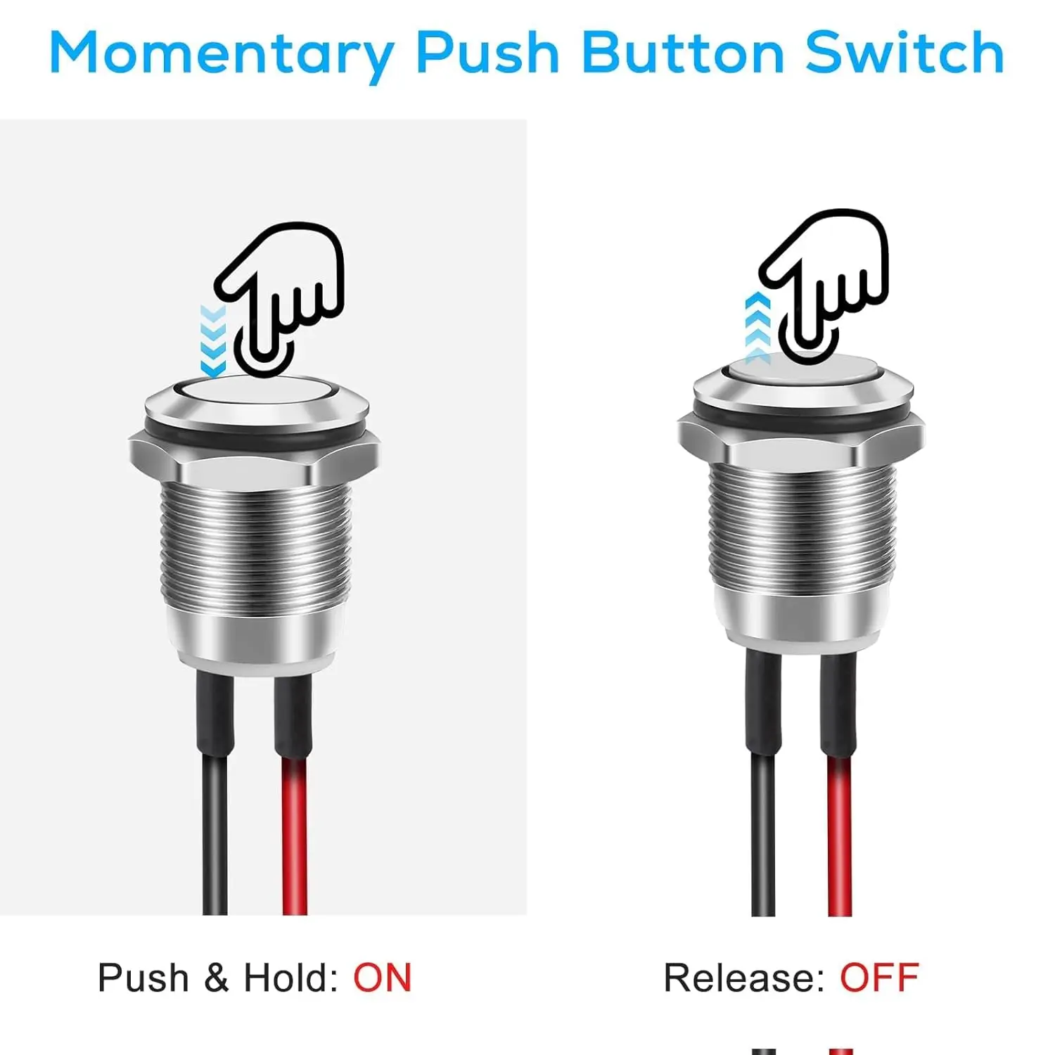 10PCS 12mm Momentary Push Button Switch, Mini Round Pushbutton Switches with Pre-Wired, Waterproof, for Car Boat view 3