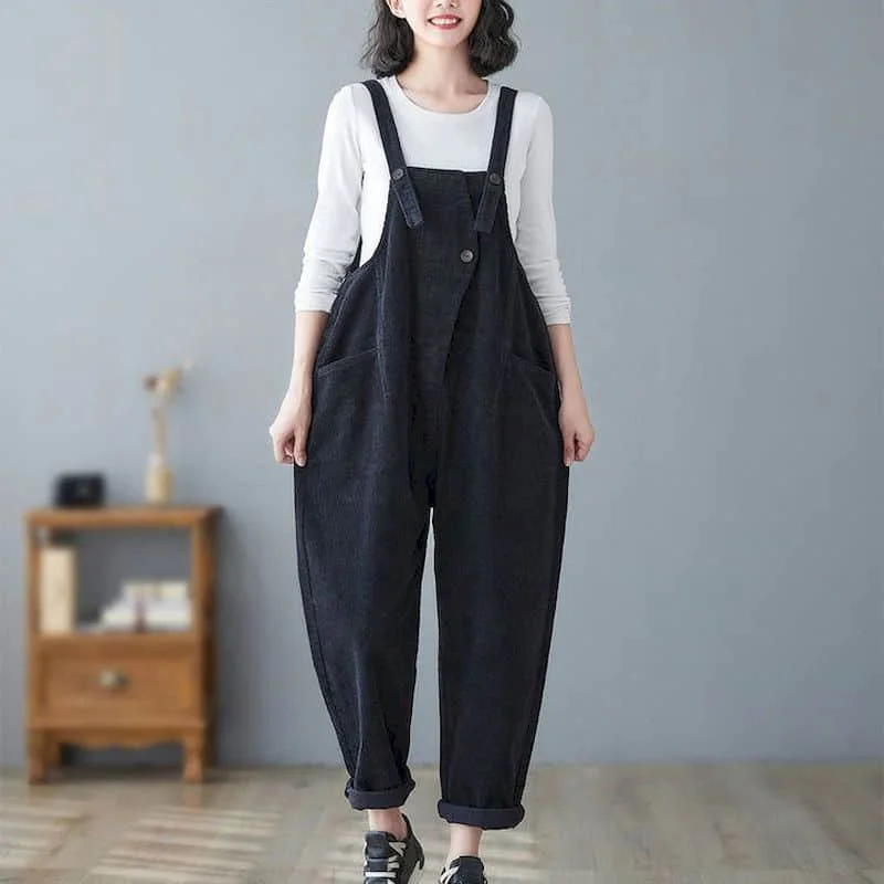 

Corduroy Jumpsuits Women Korean Style Rompers Casual Vintage Playsuits Straight Pants Workwear Women Clothes Overalls for Women