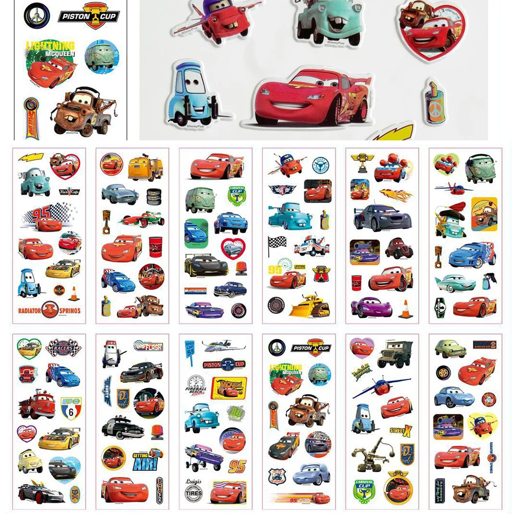 Pegatina de burbujas 3D de dibujos animados de Disney para niños, calcomanías de princesa, Mickey Mouse, coches, recompensa Kawaii, juguete 3D hinchado, 3, 6, 12 hojas